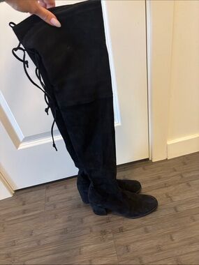 Stuart Weitzman Black Suede Block Heel over the knee boots